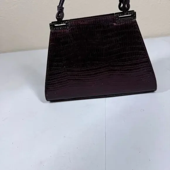 Vintage Badgley Mischka Clutch Red Leather Croc - Picture 2 of 10